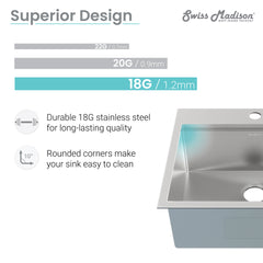 Swiss Madison Ravi Single Basin 33 x 22 Topmount Kitchen Workstation Sink - SM-KT777 - The Home Selection