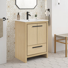 Swiss Madison Virage 24 in. Brown Oak Bathroom Vanity With Ceramic Sink Top - SM-BV730LK - The Home Selection