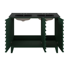 Swiss Madison Cascade 48" Freestanding Bathroom Vanity in Green Oak with Black 3-Hole Widespread Double Basin Sink Top - SM-BV557GA-D3WMB