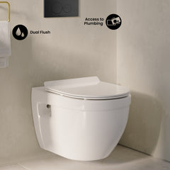 Swiss Madison Ivy Wall-Hung Toilet Bundle 0.8/1.6 GPF Dual Flush in Glossy White with Black Flush Plate - SM-WT0903GW