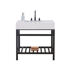 Altair 36. in Engineered Stone Vanity Top in Snow White Apron with White Sink
