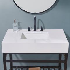 Altair 36. in Engineered Stone Vanity Top in Snow White Apron with White Sink