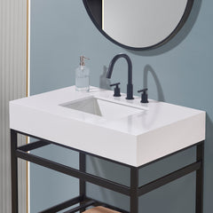 Altair 36. in Engineered Stone Vanity Top in Snow White Apron with White Sink