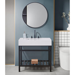 Altair 36. in Engineered Stone Vanity Top in Snow White Apron with White Sink