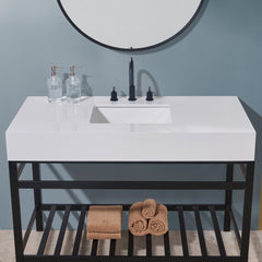 Altair 48. in Engineered Stone Vanity Top in Snow White Apron with White Sink