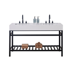 Altair 60. in Engineered Stone Vanity Top in Snow White Apron with White Sink