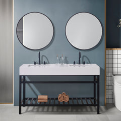Altair 60. in Engineered Stone Vanity Top in Snow White Apron with White Sink