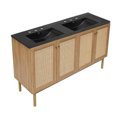 Swiss Madison Classe 60" Freestanding Bathroom Vanity in Golden Oak with Black 3-Hole Widespread Double Basin Sink Top - SM-BV666D-3MB