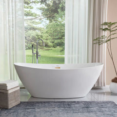 Vanity Art 71" x 33" Freestanding Soaking Bathtub with Modern Design, Overflow, and Pop-up Drain, UPC Certified Acrylic - B8072