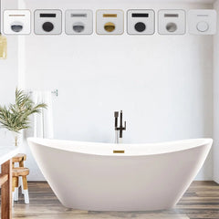 Vanity Art 71" x 33" Freestanding Soaking Bathtub with Modern Design, Overflow, and Pop-up Drain, UPC Certified Acrylic - B8072