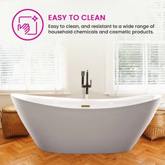Vanity Art 71" x 33" Freestanding Soaking Bathtub with Modern Design, Overflow, and Pop-up Drain, UPC Certified Acrylic - B8072