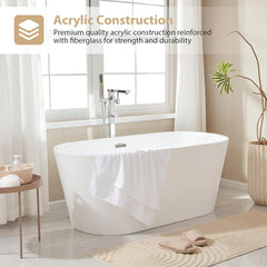 Vanity Art 59" Freestanding Bathtub – Overflow W/Chrome Finish and Adjustable Leveling Legs - B8151