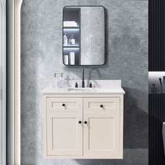 Altair 43. in Engineered Stone Vanity Top in Aosta White with White Sink