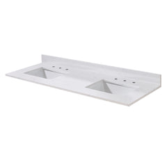 Altair 61. in Engineered Stone Vanity Top in Aosta White with Double White Sink