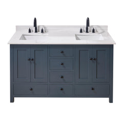Altair 61. in Engineered Stone Vanity Top in Aosta White with Double White Sink