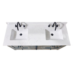 Altair 61. in Engineered Stone Vanity Top in Aosta White with Double White Sink