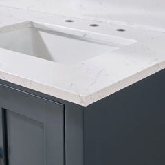 Altair 61. in Engineered Stone Vanity Top in Aosta White with Double White Sink