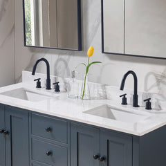 Altair 61. in Engineered Stone Vanity Top in Aosta White with Double White Sink