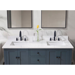 Altair 61. in Engineered Stone Vanity Top in Aosta White with Double White Sink