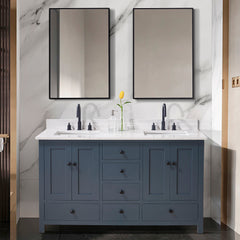 Altair 61. in Engineered Stone Vanity Top in Aosta White with Double White Sink