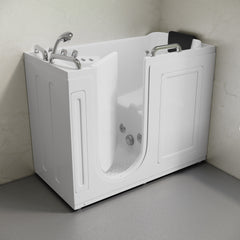 Swiss Madison Auvergne 53" x 27" ADA Left Drain Walk-in Soaking Bathtub with Massage Jets in Glossy White, Faucet Set, Drain, Grab Bars, Pillow Included - SM-AB6803GW