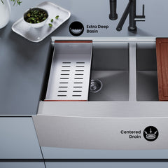 Swiss Madison Rivage 36 x 22 Dual Basin Apron Kitchen Workstation Sink - SM-KS787 - The Home Selection