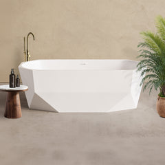 Swiss Madison Brusque 67" Diamond Shaped Soaking Freestanding Bathtub in Glossy White, Drain Included - SM-FB4001GW