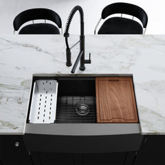 Swiss Madison Tourner 33" x 22" Stainless Steel, Single Basin, Farmhouse Kitchen Workstation Sink with Apron - SM-KS28 - The Home Selection