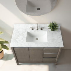 Vanity Art 42-Inch Bathroom Vanity with Ceramic Sink and Top, Soft-Closing Doors and Drawers, Solid Wood Frame - CVH42