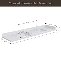 Altair Oderzo 84. in Engineered Stone Vanity Top in Aosta White with White Sink