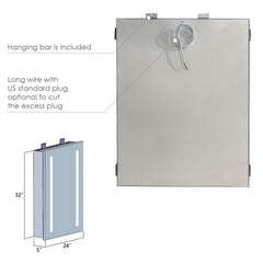 Altair Catola Rectangle 24" Frameless Surface-Mount/Recessed LED Lighted Bathroom Medicine Cabinet