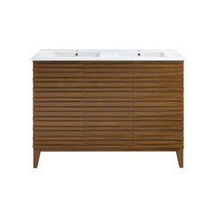 Swiss Madison Cascade 48 in. Brown Oak, Double Basin Bathroom Vanity With White Ceramic Sink Top - SM-BV557WND