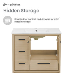 Swiss Madison Virage 36 in. Brown Oak Bathroom Vanity With Black Ceramic Sink Top - SM-BV750K - The Home Selection