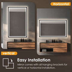 Altair Apollo 48"x30" Rectangular Anti-Fog Dimmable Modern Bathroom/Vanity LED Lighted Wall Mirror in Matte Black Aluminum Framed