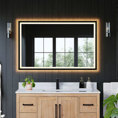 Altair Apollo 48"x30" Rectangular Anti-Fog Dimmable Modern Bathroom/Vanity LED Lighted Wall Mirror in Matte Black Aluminum Framed