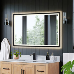 Altair Apollo 48"x30" Rectangular Anti-Fog Dimmable Modern Bathroom/Vanity LED Lighted Wall Mirror in Matte Black Aluminum Framed