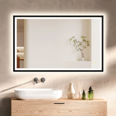 Altair Apollo 48"x30" Rectangular Anti-Fog Dimmable Modern Bathroom/Vanity LED Lighted Wall Mirror in Matte Black Aluminum Framed