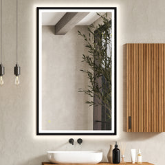 Altair Apollo 48"x30" Rectangular Anti-Fog Dimmable Modern Bathroom/Vanity LED Lighted Wall Mirror in Matte Black Aluminum Framed