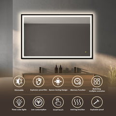 Altair Apollo 48"x30" Rectangular Anti-Fog Dimmable Modern Bathroom/Vanity LED Lighted Wall Mirror in Matte Black Aluminum Framed
