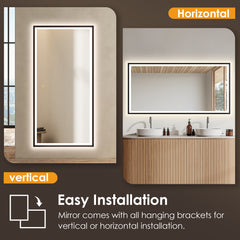 Altair Apollo 60"x30" Rectangular Anti-Fog Dimmable Modern Bathroom/Vanity LED Lighted Wall Mirror in Matte Black Aluminum Framed