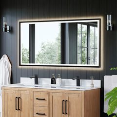 Altair Apollo 60"x30" Rectangular Anti-Fog Dimmable Modern Bathroom/Vanity LED Lighted Wall Mirror in Matte Black Aluminum Framed