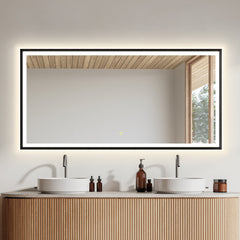 Altair Apollo 60"x30" Rectangular Anti-Fog Dimmable Modern Bathroom/Vanity LED Lighted Wall Mirror in Matte Black Aluminum Framed