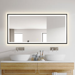 Altair Apollo 60"x30" Rectangular Anti-Fog Dimmable Modern Bathroom/Vanity LED Lighted Wall Mirror in Matte Black Aluminum Framed