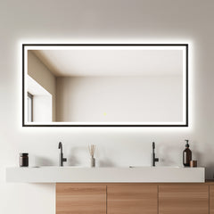 Altair Apollo 60"x30" Rectangular Anti-Fog Dimmable Modern Bathroom/Vanity LED Lighted Wall Mirror in Matte Black Aluminum Framed