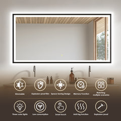 Altair Apollo 60"x30" Rectangular Anti-Fog Dimmable Modern Bathroom/Vanity LED Lighted Wall Mirror in Matte Black Aluminum Framed