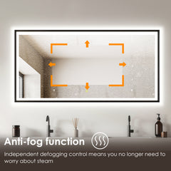 Altair Apollo 60"x30" Rectangular Anti-Fog Dimmable Modern Bathroom/Vanity LED Lighted Wall Mirror in Matte Black Aluminum Framed