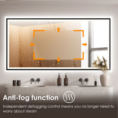 Altair Apollo 72"x36" Rectangular Anti-Fog Dimmable Modern Bathroom/Vanity LED Lighted Wall Mirror in Matte Black Aluminum Framed