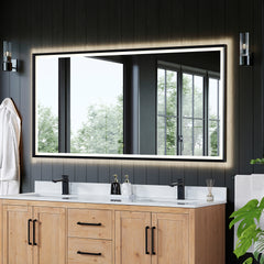 Altair Apollo 72"x36" Rectangular Anti-Fog Dimmable Modern Bathroom/Vanity LED Lighted Wall Mirror in Matte Black Aluminum Framed