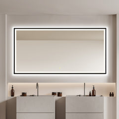Altair Apollo 72"x36" Rectangular Anti-Fog Dimmable Modern Bathroom/Vanity LED Lighted Wall Mirror in Matte Black Aluminum Framed