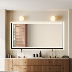 Altair Apollo 72"x36" Rectangular Anti-Fog Dimmable Modern Bathroom/Vanity LED Lighted Wall Mirror in Matte Black Aluminum Framed